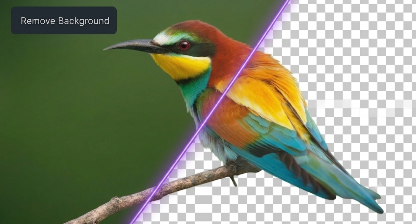 Before and after: background removed from a bird photo